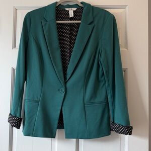 White House Black Market Emerald Green Blazer with Polka Dot Lining size 12